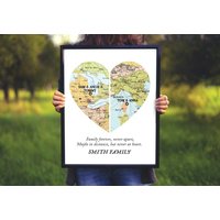 Map 3 Heart Print, Unique Family Gift, Wedding Gift, Personalized Art, Gift For Couple Family, New Home, Christmas Gift von WeJustLikePrints