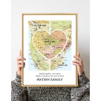 Map 3 Heart Print, Unique Family Gift, Wedding Gift, Personalized Art, Gift For Couple Family, New Home, Christmas Gift von WeJustLikePrints