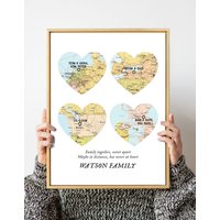 Map 4 Heart Print, Unique Family Gift, Wedding Gift, Personalized Art, Gift For Couple Family, New Home, Christmas Gift von WeJustLikePrints