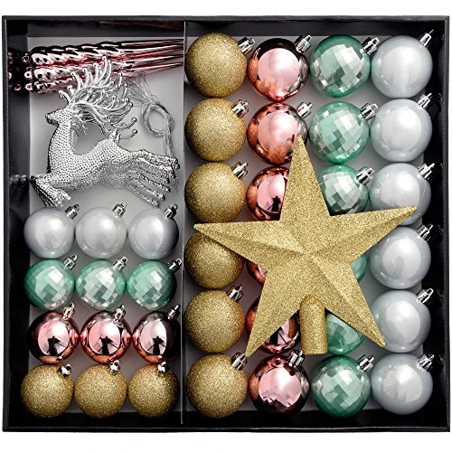 WeRChristmas Bruchsichere Luxus Weihnachtsbaum Kugeln, Plastik, Gold/Silver/Pink/Blue, 50 Piece von WeRChristmas