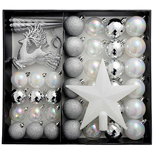 WeRChristmas Bruchsichere Luxus Weihnachtsbaum Kugeln, Plastik, White/Pearl, 50 Piece von WeRChristmas