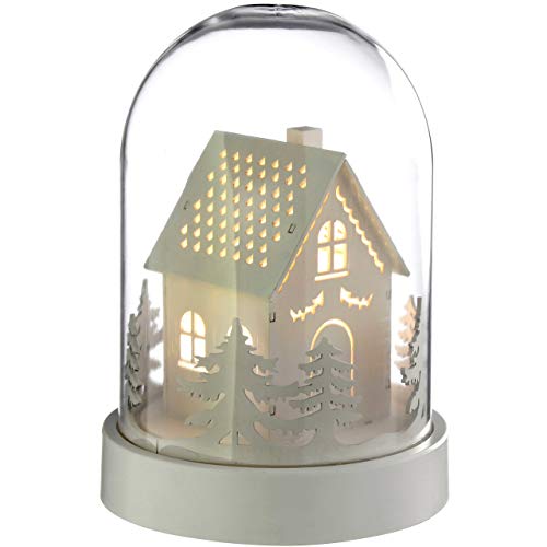 WeRChristmas House Bell Jar Warm LED Weihnachten Dekoration, Holz, 18 cm, weiß von WeRChristmas