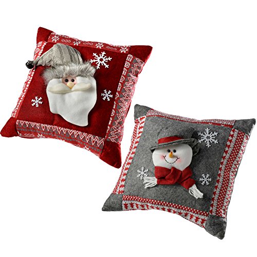 WeRChristmas Santa Schneemann Weihnachten Kissen Dekoration, grau/rot, 14 – Zoll, Set von 2 von WeRChristmas