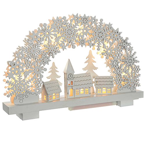 WeRChristmas Schneeflocke Arch und Village Szene Tisch Weihnachten Dekoration, Holz, Weiß, 32 cm von WeRChristmas