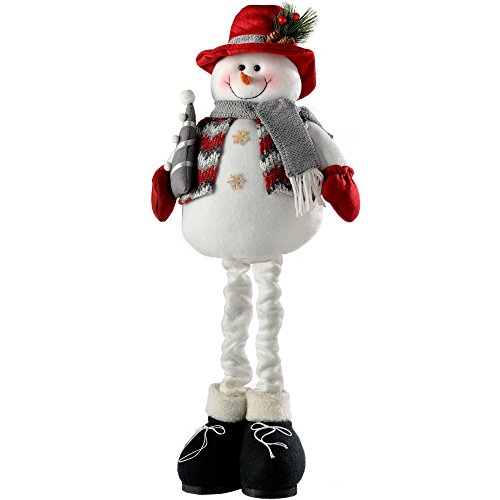 WeRChristmas Schneemann mit ausziehbaren Beinen Weihnachtsschmuck, 46–61 cm – rot/grau von WeRChristmas
