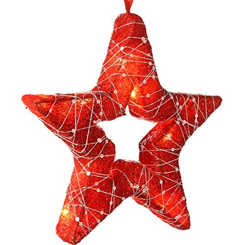 WeRChristmas Sisal Stern mit Woven Silber Glitzer Weihnachten Dekoration String, 30 cm – rot von WeRChristmas