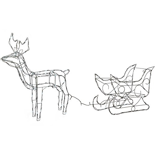 WeRChristmas Vorbeleuchtete Animierte Multifunktions-Rentier und Schlitten, Silhouette, 80 cm, Hellweiß von WeRChristmas