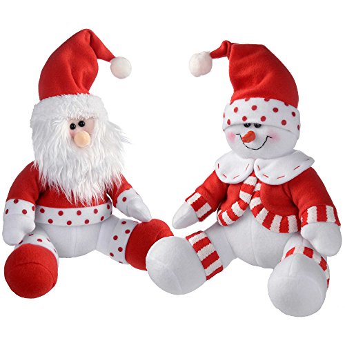WeRChristmas Weihnachtsdekoration, sitzender Weihnachtsmann und Schneemann, 28 cm, Rot/Weiß, 2 Stück, Textil, Mehrfarbig, 27 x 12 x 38 cm von WeRChristmas