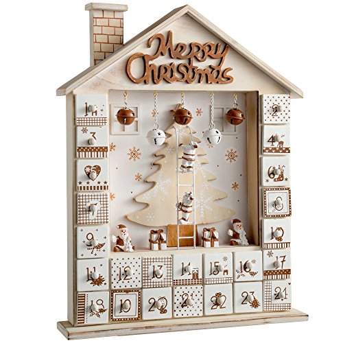 WeRChristmas Weihnachtsdekoration Advent Kalender Holzhaus, Natur/beige, 37 cm von WeRChristmas