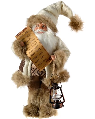 WeRChristmas Weihnachtsdekoration Pelz stehend Santa in Outfit, 31 cm – weiß/braun von WeRChristmas