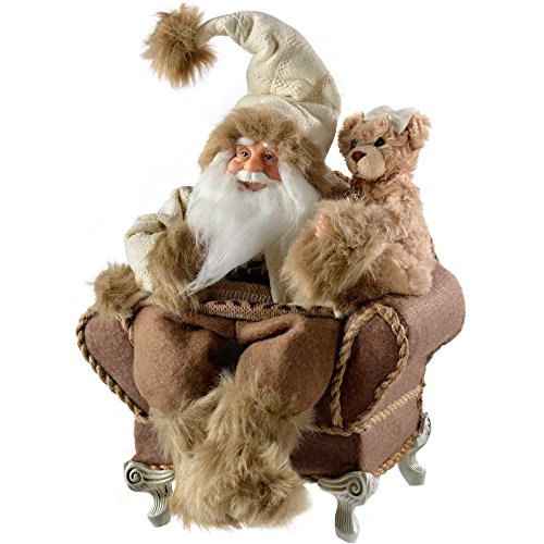 WeRChristmas Weihnachtsdekoration Santa in seinem Sessel, 25 cm – Weiß/Braun von WeRChristmas