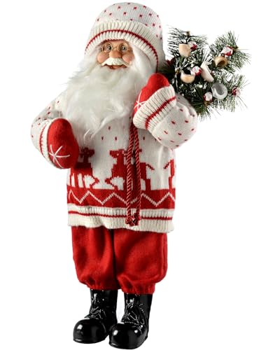 WeRChristmas Weihnachtsdekoration Santa stehend mit Strick-Outfit, 47 cm – rot/weiß von WeRChristmas