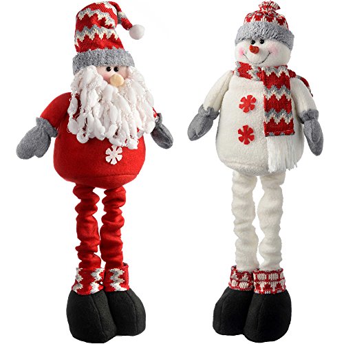 WeRChristmas ausziehbar freistehend Santa und Schneemann, 56 cm – Mehrfarbig, Set von 2 von WeRChristmas