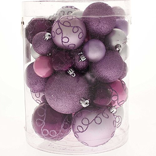 WeRChristmas bruchsichere Plastik-Christbaumkugeln, 50 Stück Purple/Pink/Silver von WeRChristmas