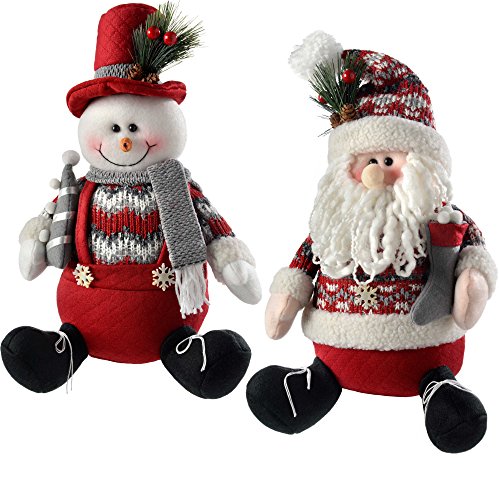WeRChristmas sitzend Santa Schneemann Weihnachtsschmuck, 30 cm – rot/grau, Set von 2 von WeRChristmas
