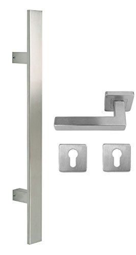 Edelstahl Haustür Beschlag- Flachgriff- Set auf quadratischen Rosetten 841S Länge: 600 mm Edelstahl Haustür Beschlag- Flachgriff- Set auf quadratischen Rosetten 841S Länge: 600 mm von WERO