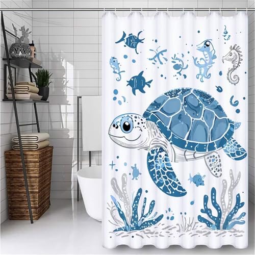 Blau Duschvorhang Extra Lang 200X300CM Duschvorhang Schildkröte Bathroom Curtains Waterproof Shower Curtains,Waschbar Duschvorhänge mit 12 Plastik Duschvorhänge Haken, Badezimmer Deko Geschenke -ly460 von Weaejoan