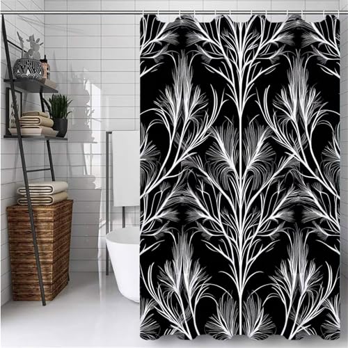 Duschvorhang 90x180 cm Schwarz Duschvorhänge Blatt Shower Curtains Wasserdicht Waschbar Schnelltrocknen mit 12 Duschvorhang Haken, Moderne Aesthetic Room Decor für Badewanne Bathroom Curtain -ly561 Duschvorhang 90x180 cm Schwarz Duschvorhänge Blatt Shower Curtains Wasserdicht Waschbar Schnelltrocknen mit 12 Duschvorhang Haken, Moderne Aesthetic Room Decor für Badewanne Bathroom Curtain -ly561 von Weaejoan