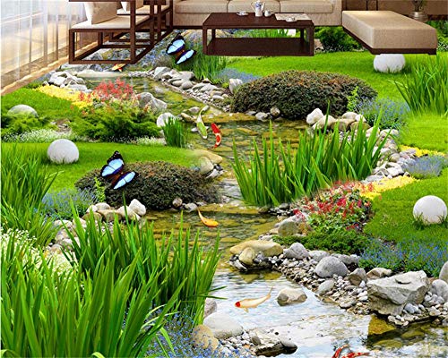 Weaeo Garten Gras Wasser Karpfen Teppiche 3D Boden Malerei Schlafzimmer Badezimmer Selbstklebende Bodenpaste 3D Bodenbelag-200X140Cm von Weaeo