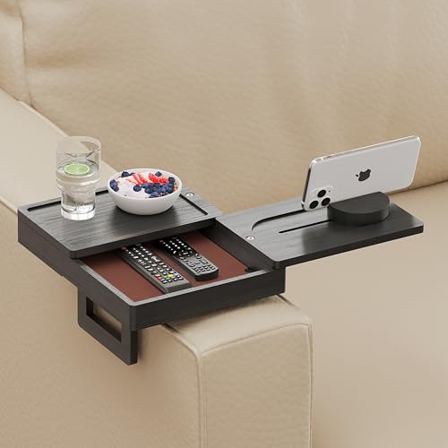 Wealone Couch Arm Tablett mit 2 Drehbarem Tablett, Schwarzer Verstellbarer Sofa Arm Clip Tisch mit Aufbewahrungsbox & 360°Phone Halter, Couch Armlehnentisch für Snacks, Getränke, Essen Wealone Couch Arm Tablett mit 2 Drehbarem Tablett, Schwarzer Verstellbarer Sofa Arm Clip Tisch mit Aufbewahrungsbox & 360°Phone Halter, Couch Armlehnentisch für Snacks, Getränke, Essen von Wealone