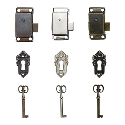 Wealrit 3er-Set Schrankschloss, Vintage-Schubladenschloss mit Schlüsseln, Retro-Schrankschloss für Schrankkoffer (Rot, Bronze, Silber, Grün, Bronze) von Wealrit