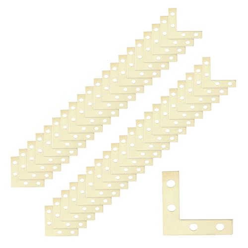 Wealrit 40 Stück goldene L-förmige Eckwinkel, Eisen, L-förmige Stützstrebe, rechtwinklige Eckstrebe, Reparaturplatte 3,7 x 3,7 cm, für Möbel, Zuhause, Holzbefestigung mit Schraube von Wealrit