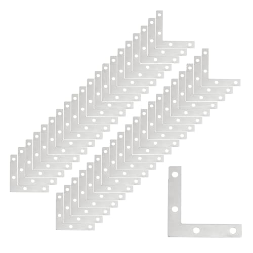 Wealrit 40 Stück silberne L-förmige Eckwinkel, Eisen, L-förmige Stützstrebe, rechtwinklige Eckstrebe, Reparaturplatte 5 x 5 cm, für Möbel, Zuhause, Holzbefestigung mit Schraube von Wealrit