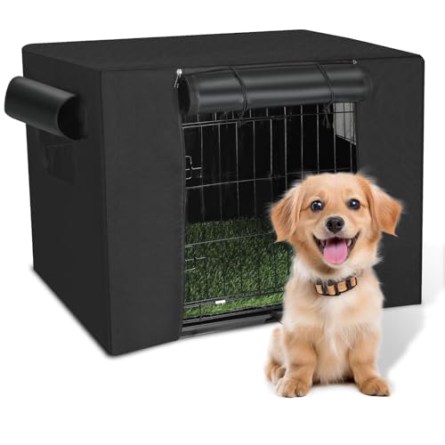 Hundekisten Kit mit Kunstrasen und Hundekisten Abdeckung, Doppeltür Zusammenklappbares Metallhaus für Kleine Hunde und Katzen, Hundekäfig mit Kunststoff Auslaufsichere Pfannenablage, Reisen, Indoor Hundekisten Kit mit Kunstrasen und Hundekisten Abdeckung, Doppeltür Zusammenklappbares Metallhaus für Kleine Hunde und Katzen, Hundekäfig mit Kunststoff Auslaufsichere Pfannenablage, Reisen, Indoor von WearHome
