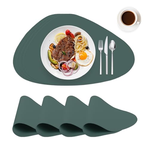 WearLegend Tischset Abwaschbar und Wasserdicht，4er Set Leder-Imitat Platzdeckchen Platzset, rutschfeste Noppen-Unterseite & Schneidbar für Küche & Büro & Party,Oval-Grün von WearLegend