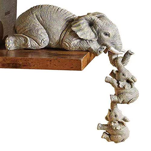 Elefanten Deko - Elefant Statue Figur | Babyelefant Hängend Statuen | Harz Kulptur Figur Deko Set | Skulptur Ornament Tierfiguren Für Innen Und Auße von Weather