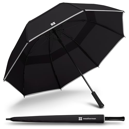 Weatherman Regenschirm – Stockschirm – winddichter Regenschirm widersteht Wind bis zu 55 MPH – erhältlich in 6 Farben (schwarz) von Weatherman