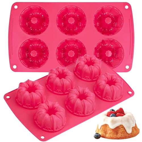 webake Mini Gugelhupfform Silikon Gugelhupf Backform 2 Stück 7,5 cm Kuchenform Klein Silikonform 6er mit Antihaftbeschichtung 29x18,5x3,8cm, Rot von webake