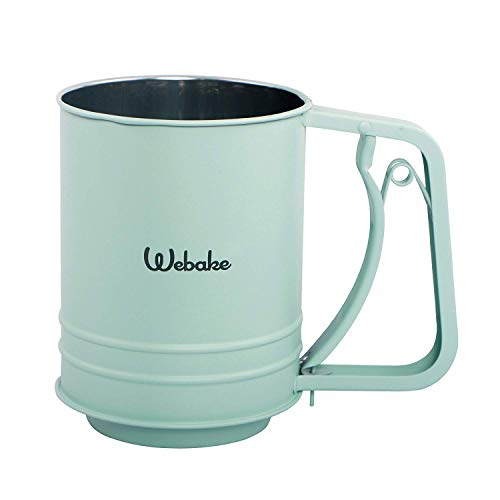 Webake Mehlsieb Edelstahl Einhand Puderzucker Sieb Küchensieb Flour Sifter Einhandsieb für Mehl und Zucker, Grün von webake