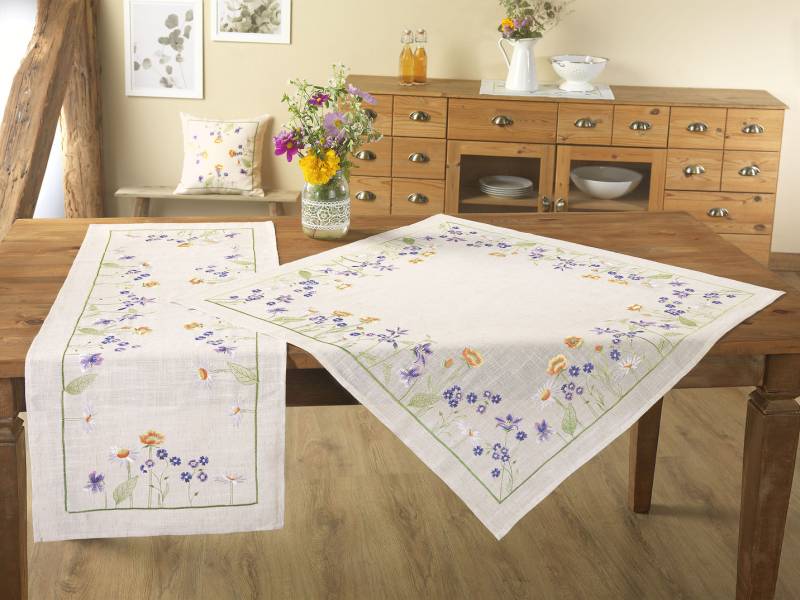 Schön bestickte Tisch- und Raumdekoration, Größe 185 (Tischdecke, 85x 85 cm), Sekt-Bunt von Webana