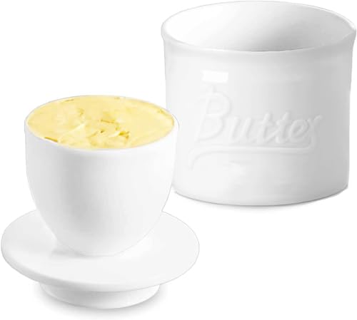 Webao Butterdose Keramic Buttertopf mit Deckel Französische Butterbehälter Wassergekühlt Keeper Spülmaschinengeeignet, Weiß von Webao
