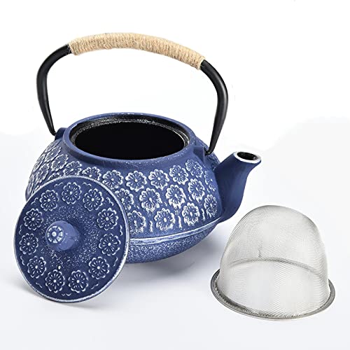Webao Teekanne aus Gusseisen mit Edelstahl Siebeinsatz, 1000ml Tee Pot Teekessel Wasserkocher für Losen Tee, Blau Kirschblüte von Webao