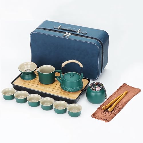 Webao Teekanne mit Siebeinsatz, Porzellan Tee Set Chinesischer Reise Teekanne und 6 Tassen, Hanfseilgriff Teeservice für Losen Tee, Geschenk für Teeliebhaber, Grün von Webao