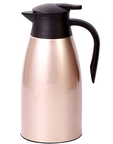 Webao Thermoskannen 2 Liter Isolierkanne aus Edelstahl Kaffeekanne, Quick Tip Verschluss, Doppelwandige Vakuum Kanne für Tee und Kaffee, Gold von Webao