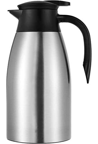 Webao Thermoskannen 2 Liter Isolierkanne aus Edelstahl Kaffeekanne, Quick Tip Verschluss, Doppelwandige Vakuum Kanne für Tee und Kaffee, Silber von Webao