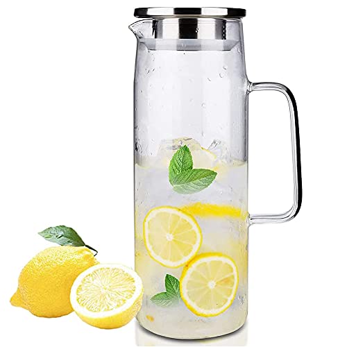 Webao Wasserkaraffe 1.5 Liter Glaskrüge mit 304 Edelstahldeckel für Wasser Saft, Tee und Kaffee Getränkekanne 53oz von Webao