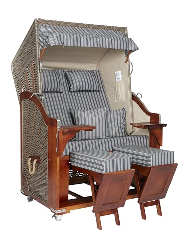Webavita Strandkorb Beach Chair Karibik Anthrazit | 2-Sitzer Halblieger Pinienholz | Für Garten Terrasse Balkon | Urlaubsfeeling mit Gartenmöbeln | mit Schutzhülle | Gartenliege von Webavita