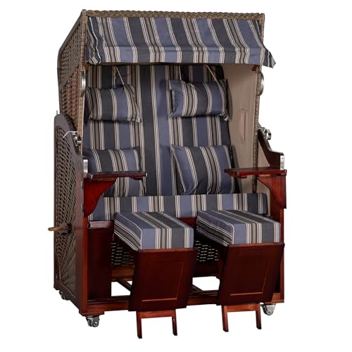 Webavita Strandkorb Karibik Blau Grau | 2-Sitzer Halblieger aus Pinienholz | Für Garten Terrasse Balkon | Urlaubsfeeling mit Gartenmöbeln von Webavita