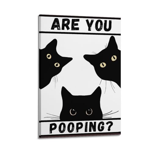 Poster auf Leinwand, Motiv: Schwarze Katze sind Sie Pooping, Wandkunstdruck, Dekoration, Heimgemälde, Büro, Schlafzimmer, Dekoration, Geschenk, 20 x 30 cm, Rahmenstil von WebeRt