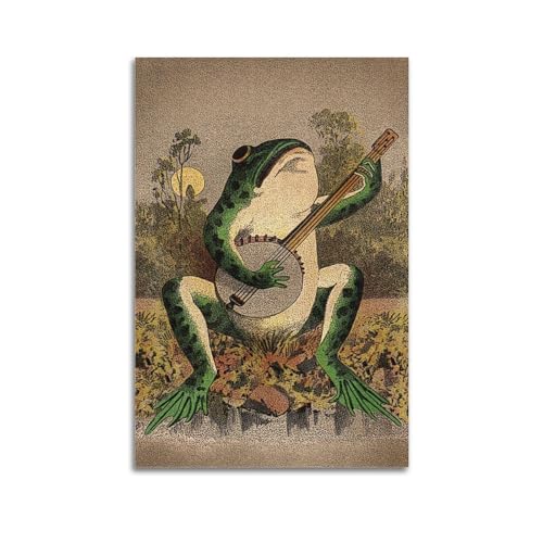 WebeRt Ein Frosch spielt Banjo im Mondlicht, Wanddekoration, kreatives Poster, Kunstmalerei, Heimbüro, Vintage-Druck, Poster, 50 x 75 cm, ungerahmt von WebeRt