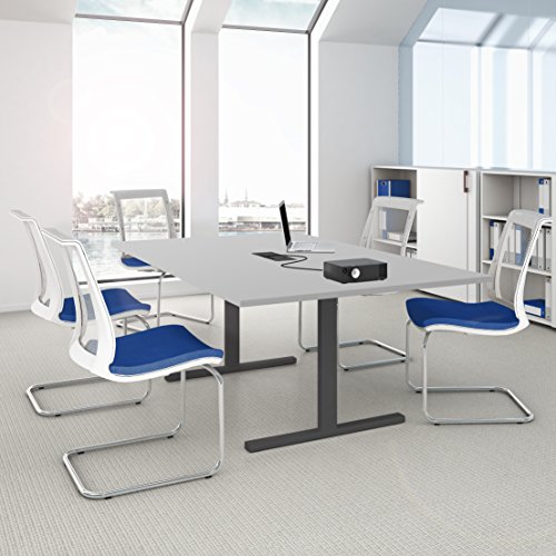 Weber Büro Easy Konferenztisch 200x120 cm Perlgrau mit ELEKTRIFIZIERUNG Besprechungstisch Tisch, Gestellfarbe:Anthrazit von Weber Büro