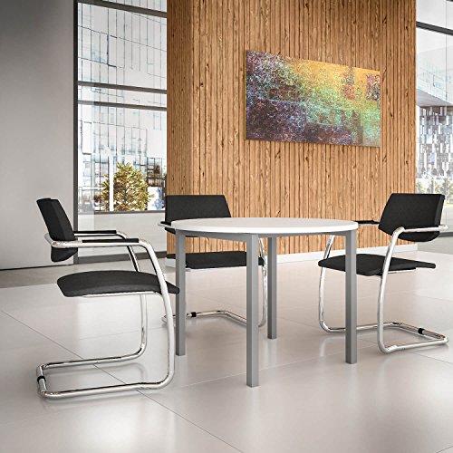 NOVA runder Besprechungstisch Ø 100 cm Weiß Silbernes Gestell Tisch Esstisch Küchentisch von Weber Büro