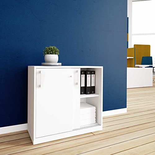 Schiebetürenschrank Choice abschließbar 2 OH 80 x 76 cm Schrank Büroschrank Sideboard Lowboard Weiß von Weber Büro