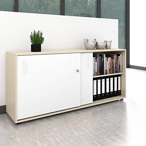 Schiebetürenschrank Sideboard NOVA 2OH 1.640 x 740 mm Ahorn/Weiß von Weber Büro