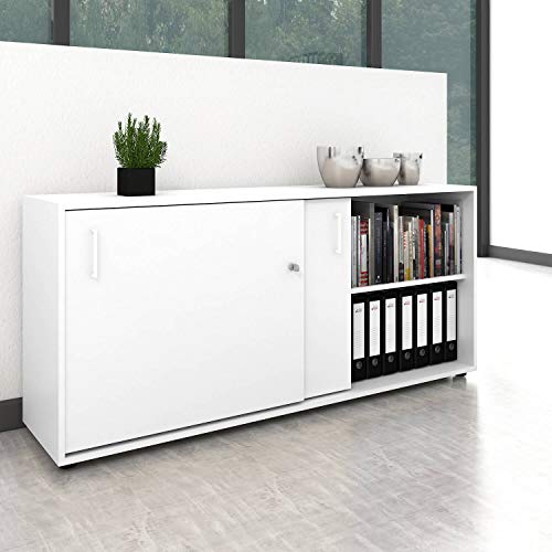 Schiebetürenschrank Sideboard NOVA 2OH 1.640 x 400 mm in Weiß von Weber Büro