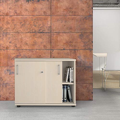 Uni Schiebetürenschrank 1 Meter breit abschließbar 2OH Ahorn Schrank Büroschrank Uni Schiebetürenschrank 1 Meter breit abschließbar 2OH Ahorn Schrank Büroschrank von Weber Büro